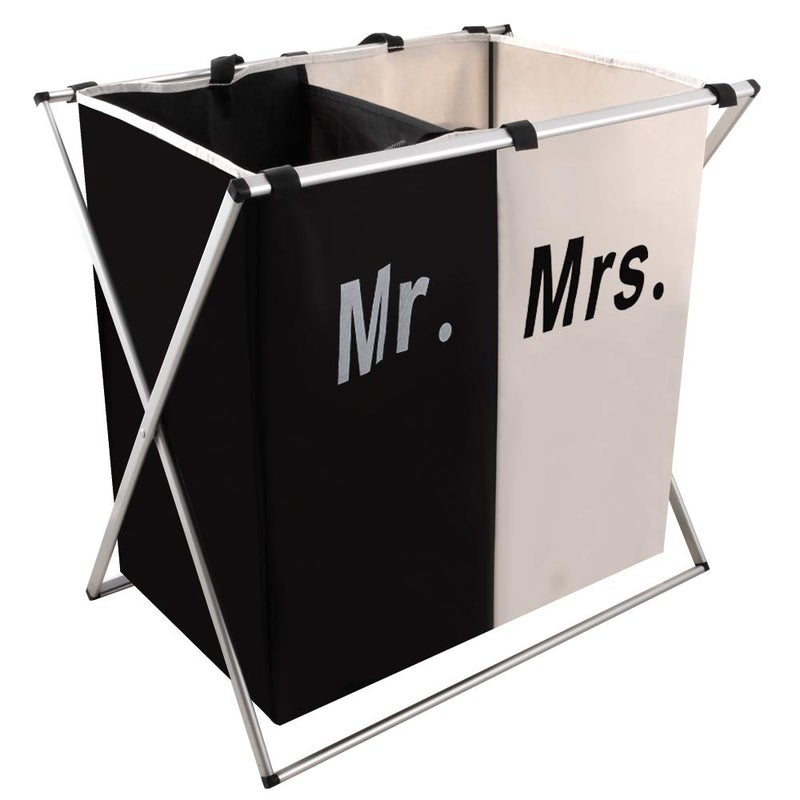 Nicesail Laundry Hamper 2 Section for Husband&Wife Parents or Couple, Clothes Basket Laundry Wedding Gift, Washing Storage Basket with Handle, Waterproof Bag Foldable Aluminum Frame Bathroom Bedroom - Image 1